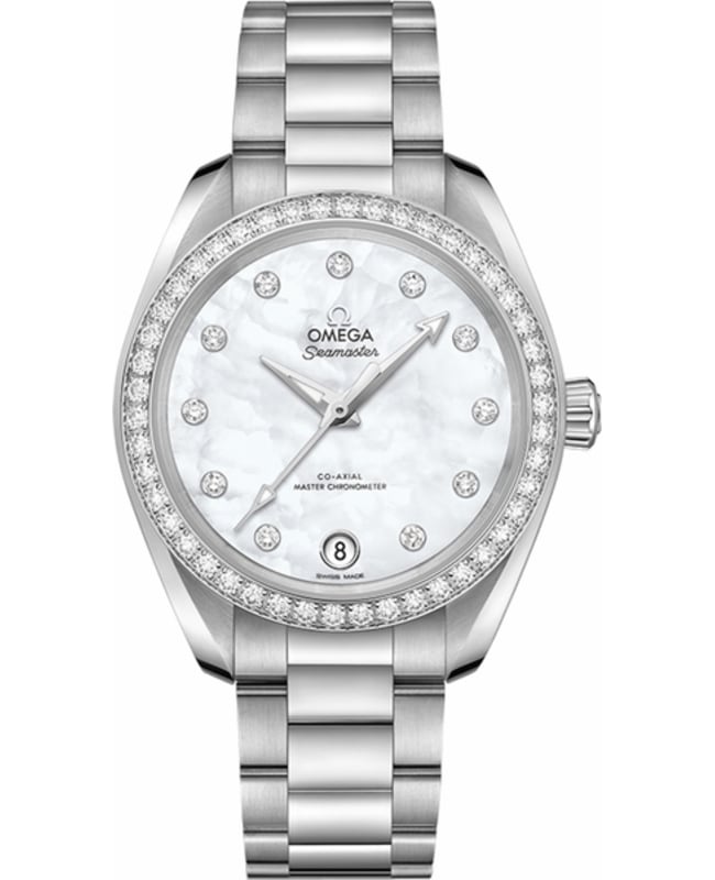 Omega Seamaster Aqua Terra 150m Master Co-Axial Chronometer 34 MM Stainless Steel Diamond Mother of Pearl Women’s Watch 220.15.34.20.55.001 220.15.34.