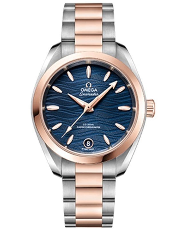 Omega Seamaster Aqua Terra 150m Master Co-Axial Blue Dial Two-Tone 18K Rose Gold Stainless Steel Women's Watch 220.20.34.20.03.001