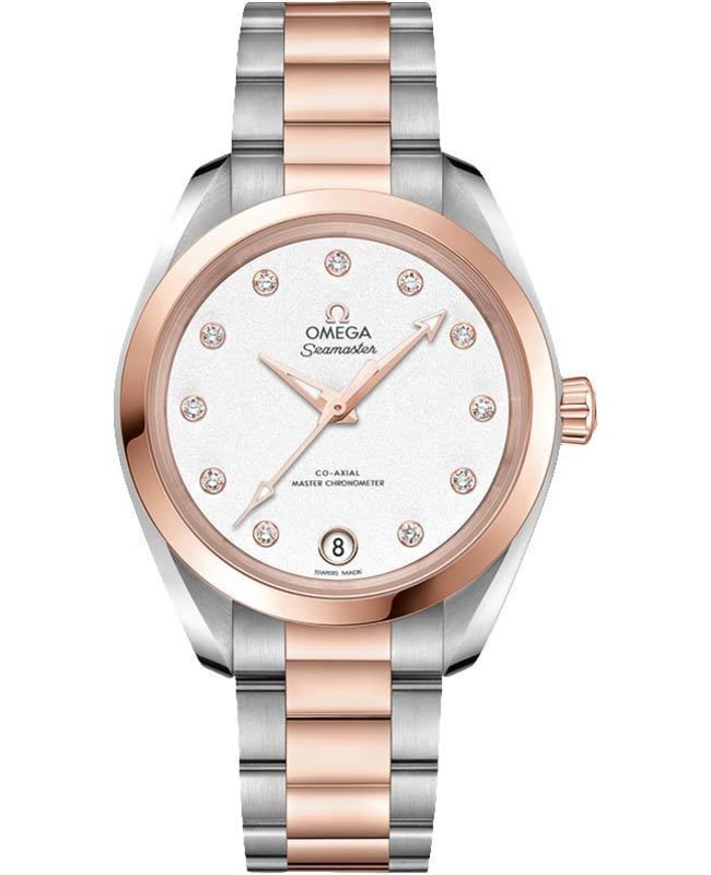 Omega Seamaster Aqua Terra 150m Master Co-Axial White Diamond Dial Two-Tone 18K Rose Gold & Stainless Steel Women's Watch 220.20.34.20.52.001