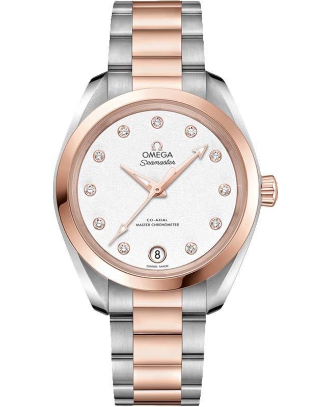 Omega Seamaster Aqua Terra 150m Master Co-Axial Chronometer 34 MM Silver Dial Steel and Rose Gold Women’s Watch 220.20.34.20.52.001 220.20.34.20.52.00