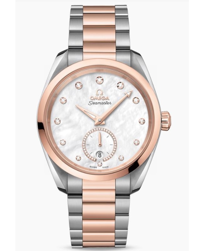 Omega Seamaster Aqua Terra 150m Master Co-Axial Mother of Pearl Diamond Dial Two-Tone 18K Rose Gold & Stainless Steel Women's Watch 220.20.38.20.55.002