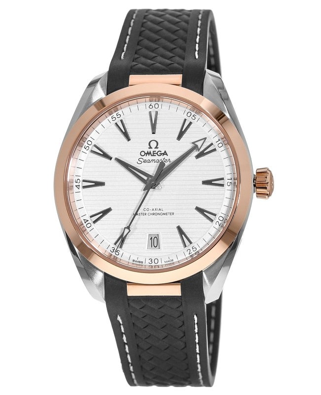 Omega Seamaster Aqua Terra 150m Master Co-Axial Silver Dial18K Rose Gold Rubber Strap Men's Watch 220.22.41.21.02.001