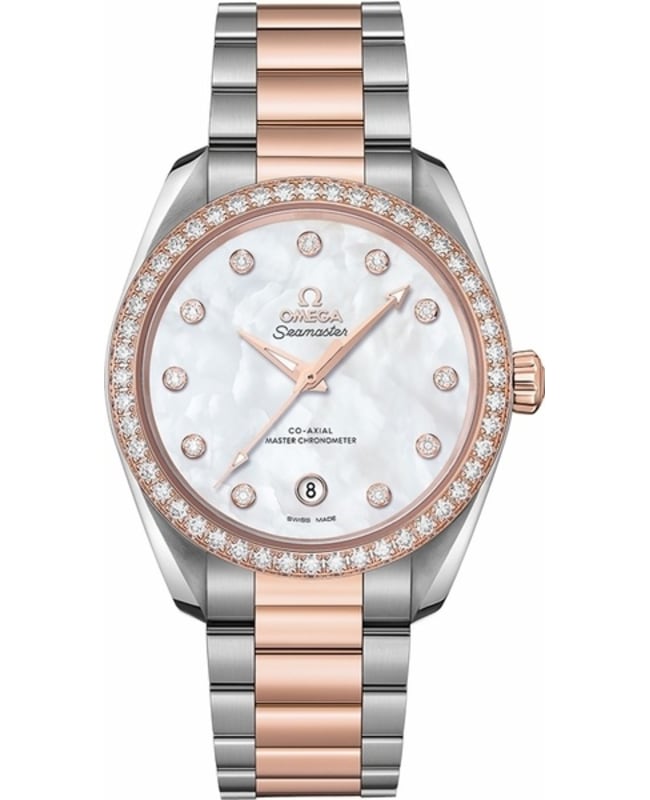 Omega Seamaster Aqua Terra 150m Master Co-Axial Chronometer 38 MM Mother of Pearl Diamond Dial Steel and Rose Gold Women’s Watch 220.25.38.20.55.001 2