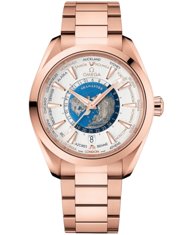 Omega Seamaster Aqua Terra 150m CoAxial Master Chronometer GMT Worldtimer Automatic Silver Dial 18K Rose Gold Mens Watch 22050432202001 22050 Omega Seamaster Aqua Terra 150m CoAxial Master Chronometer GMT Worldtimer Automatic Silver Dial 18K Rose Gold Mens Watch 22050432202001 22050