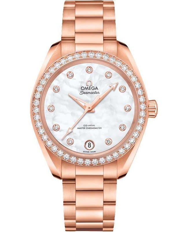 Omega Seamaster Aqua Terra 150m Master Co-Axial Chronometer 34 MM Rose Gold Mother of Pearl Diamond Dial Women’s Watch 220.55.34.20.55.001 220.55.34.2