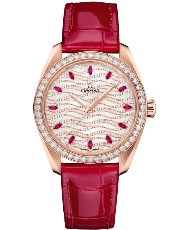 Omega Seamaster Aqua Terra 150m Master Co-Axial Diamond White Dial 18K Rose Gold Leather Strap Women's Watch 220.58.38.20.99.004