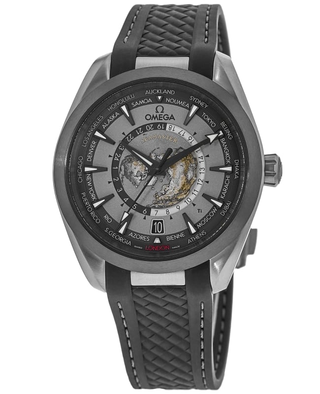 Omega Seamaster Aqua Terra 150M Worldtimer Grey Dial Rubber Strap Men's Watch 220.92.43.22.99.001