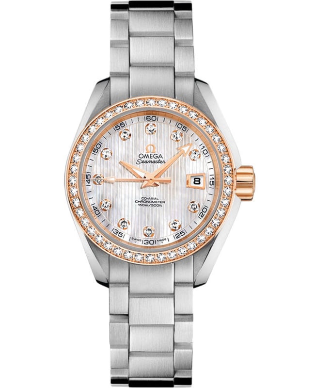 Omega Seamaster Aqua Terra 150m Master Co-Axial Diamond White Dial 18K Rose Gold Stainless Steel Women's Watch 231.25.30.20.55.003