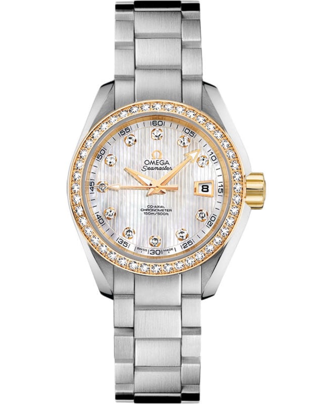 Omega Seamaster Aqua Terra 150m Master Co-Axial Diamond White Dial 18K Rose Gold Stainless Steel Women's Watch 231.25.30.20.55.004