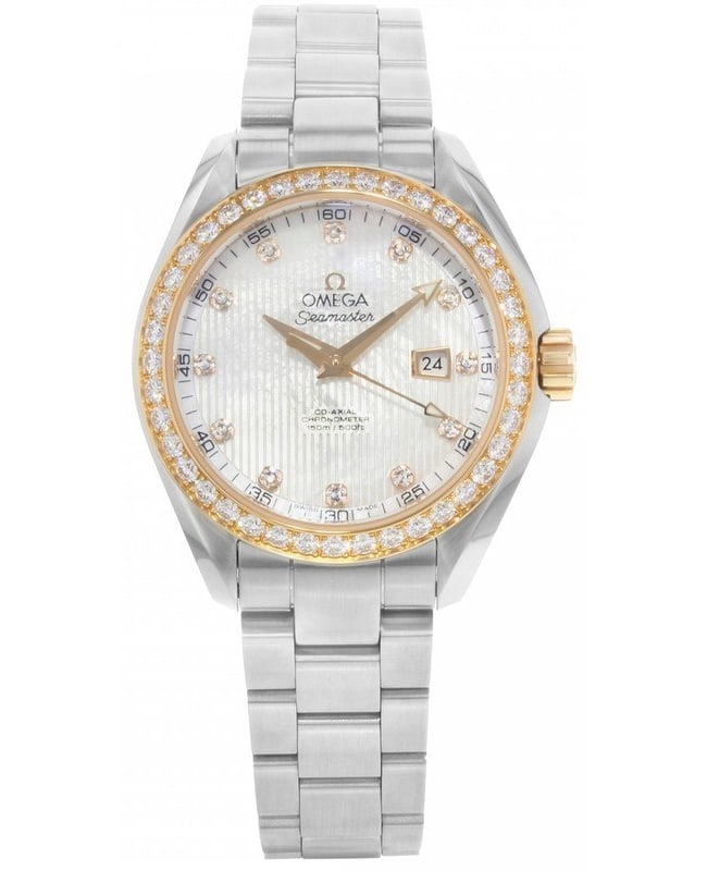 Omega Seamaster Aqua Terra Automatic Chronometer 34mm Diamond White Dial 18k Yellow Gold Stainless Steel Womens Watch 23125342055004 23125342