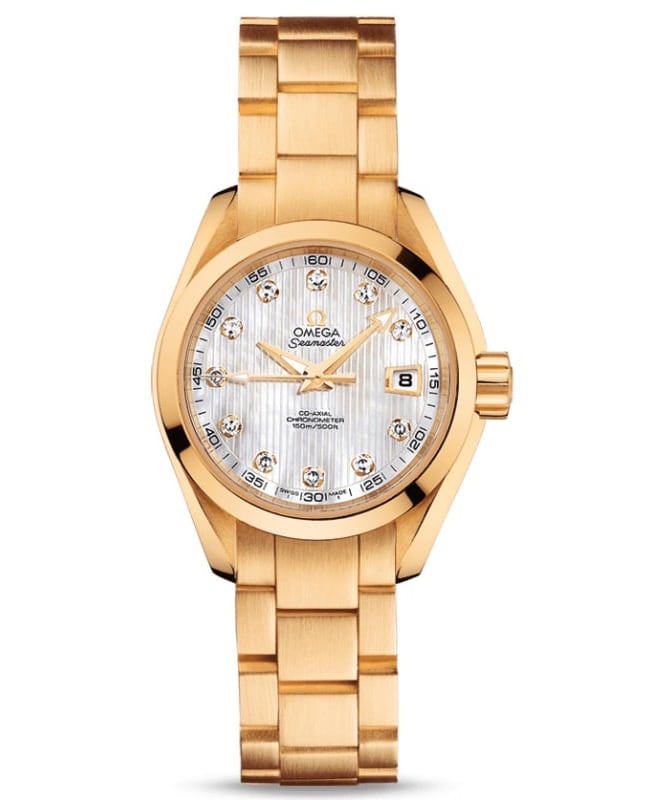 Omega Seamaster Aqua Terra White Diamond Dial 18K Yellow Gold Women's Watch 231.50.30.20.55.002
