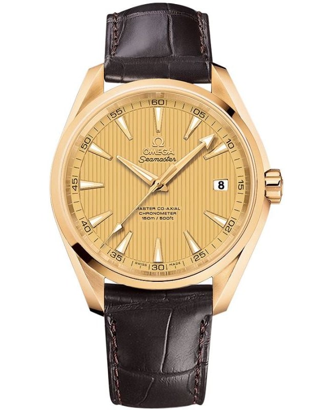 Omega Seamaster Aqua Terra 150m Master Co-Axial Yellow Dial 18K Yellow Gold Leather Strap Men's Watch 231.53.42.21.08.001