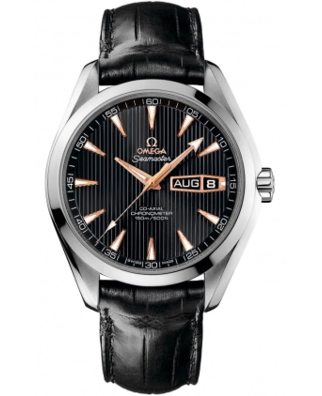 Omega Seamaster Aqua Terra Annual Calendar Black Dial 18K White Gold Leather Strap Men's Watch 231.53.43.22.01.001