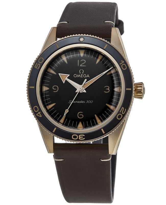 Omega Seamaster 300 Brown Dial Bronze Gold Leather Strap Men's Watch 234.92.41.21.10.001