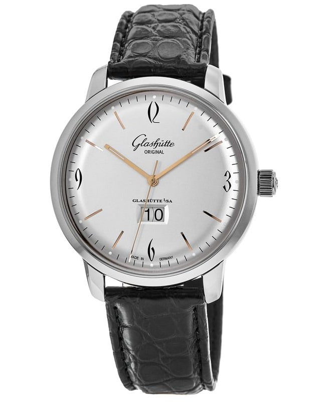 Glashutte Original 20th Century Vintage Sixties Panorama Date Silver Dial Black Leather Strap Men’s Watch 2-39-47-01-02-04 2-39-47-01-02-04