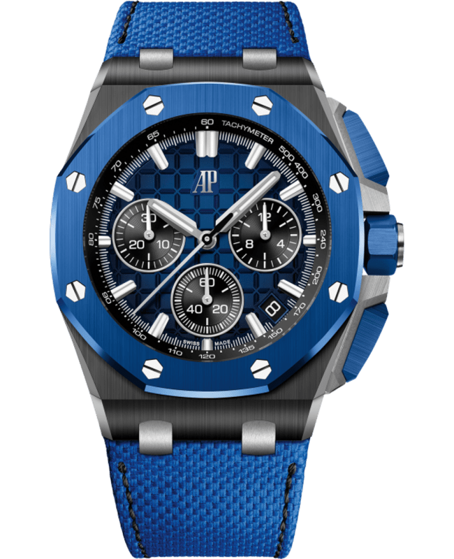 Audemars Piguet Royal Oak Offshore Automatic Chronograph Smoked Blue Dial Leather Strap Men's Watch 26420CE.OO.A043VE.01