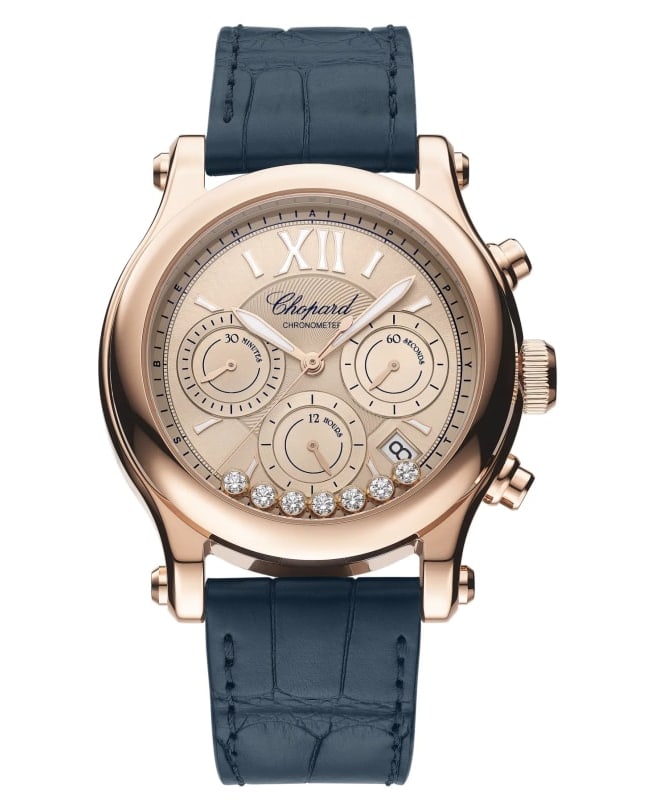 Chopard Happy Sport Chronograph Rose Gold Dial Diamond Leather Strap Women’s Watch 274653-5001 274653-5001