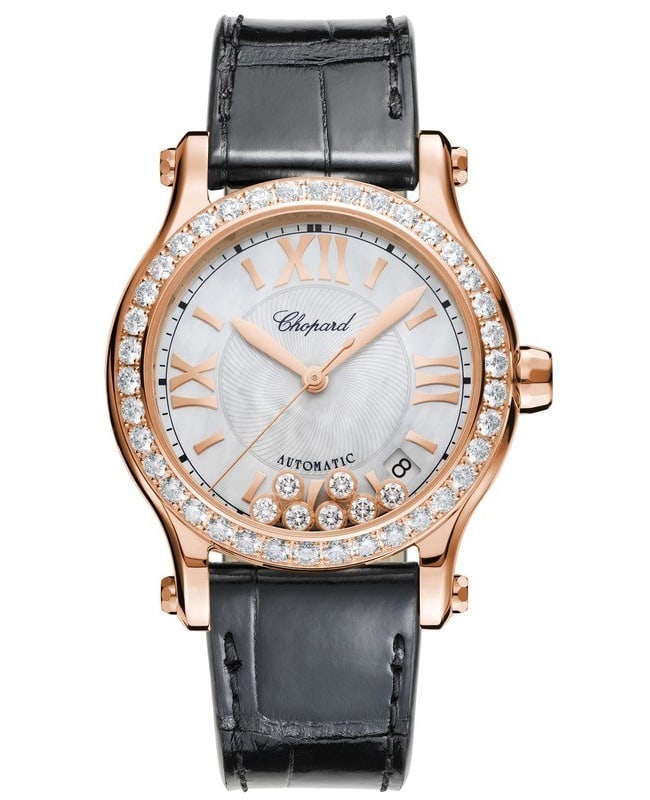 Chopard Happy Sport Medium Automatic 36mm Mother of Pearl Diamond Leather Strap Women’s Watch 274808-5006 274808-5006