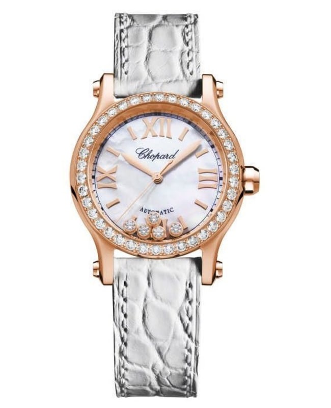 Chopard Happy Sport Mother of Pearl Diamond Leather Strap Women’s Watch 274893-5010 274893-5010