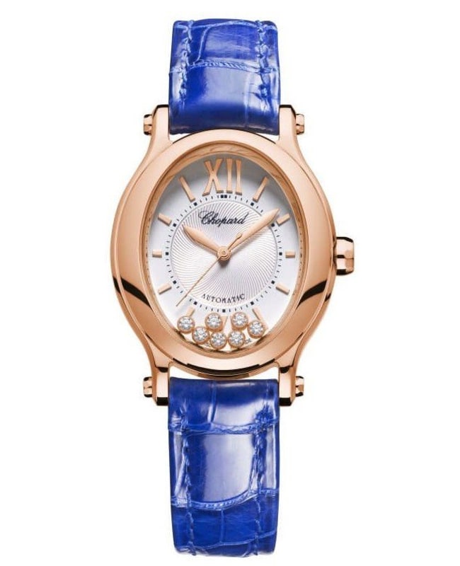 Chopard Happy Sport Oval 7 Floating Diamonds Mother of Pearl Leather Strap Women’s Watch 275362-5001 275362-5001