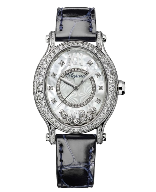 Chopard Happy Sport Oval 7 Floating Diamonds Mother of Pearl Dial Diamond Leather Strap Women’s Watch 275372-1001 275372-1001