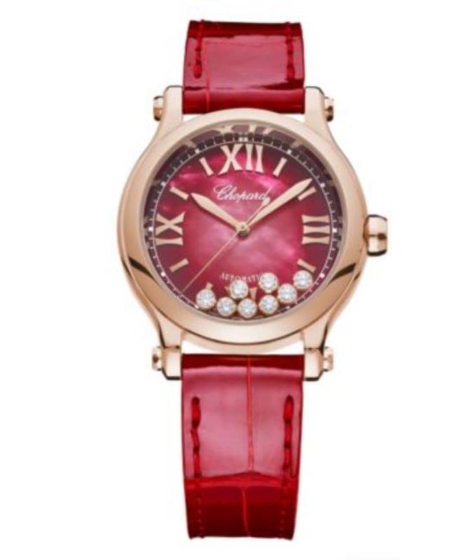 Chopard Happy Sport Red Mother of Pearl Dial Leather Strap Women’s Watch 275378-5005 275378-5005