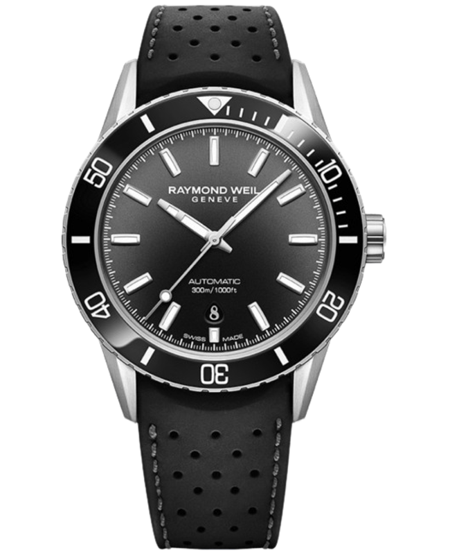 Raymond Weil Freelancer Automatic Diver Black Dial Rubber Strap Men's Watch 2775-SR1-20051