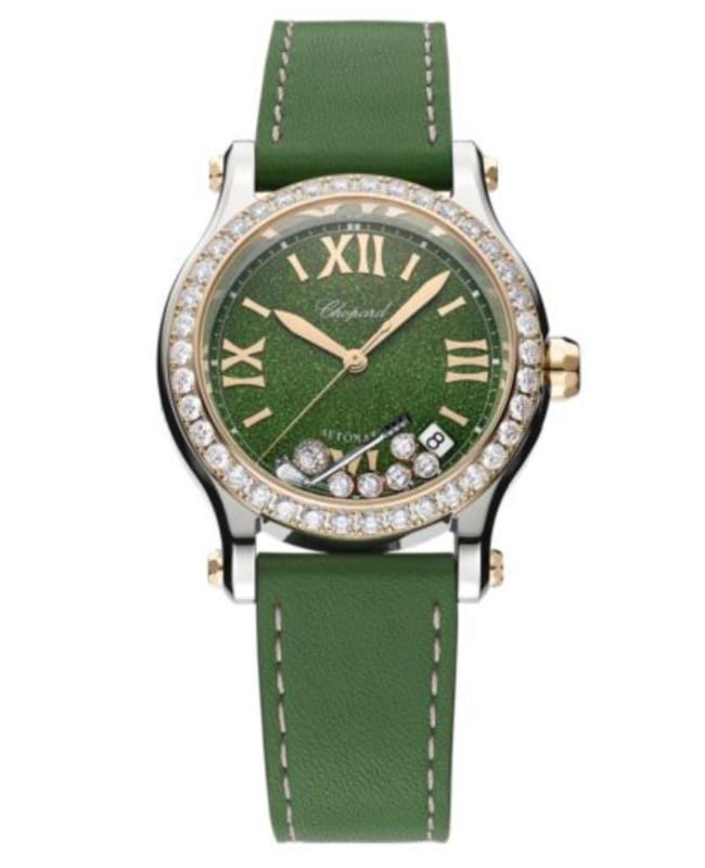 Chopard Happy Sport Medium Automatic 36mm Green Dial Leather Strap Women's Watch 278559-6023