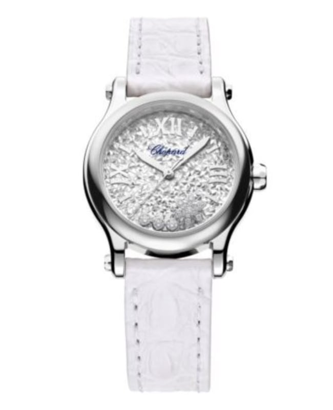 Chopard Happy Snowflakes Silver Tone Dial Leather Strap Women's Watch 278573-3022