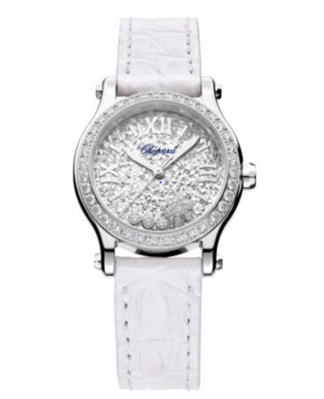 Chopard Happy Snowflakes Silver Tone Dial Leather Strap Women's Watch 278573-3023
