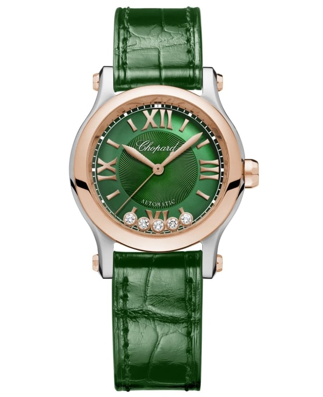 Chopard Happy Sport Mini Automatic 30mm Green Dial DiamondnLeather Strap Women’s Watch 278573-6032 278573-6032