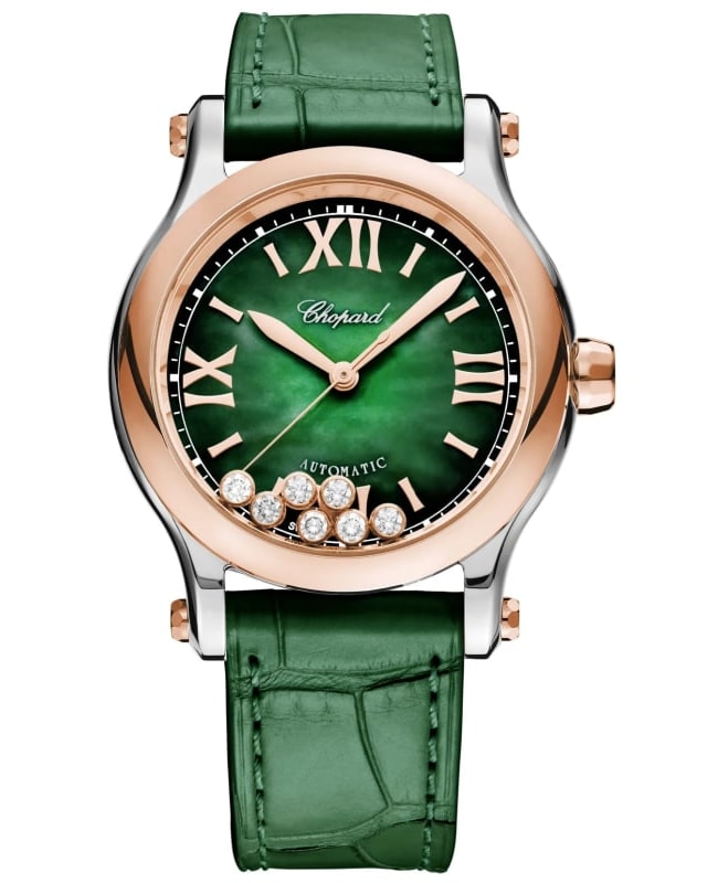 Chopard Happy Sport Medium Automatic 36mm Green Mother of Pearl Diamond Dial Leather Strap Women’s Watch 278578-6002 278578-6002