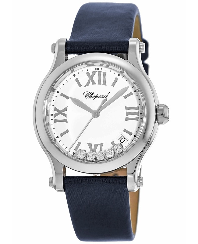 Chopard Happy Sport Medium 36mm Floating Diamond Blue Satin Strap Women's Watch 278582-3001S-BL