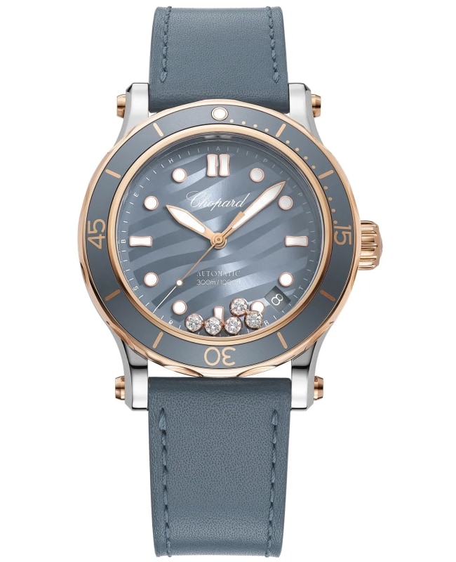 Chopard Happy Ocean Automatic 40 mm Blue-Grey Dial Leather Strap Women's Watch 278587-6001