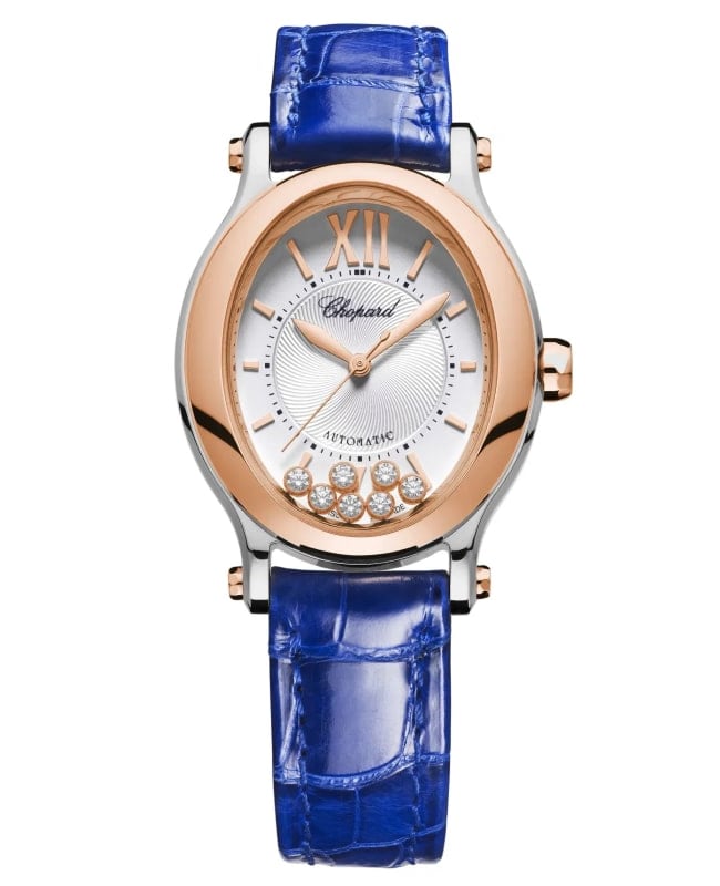 Chopard Happy Sport Oval 7 Floating Diamonds Silver Dial Diamond Leather Strap Women’s Watch 278602-6001 278602-6001