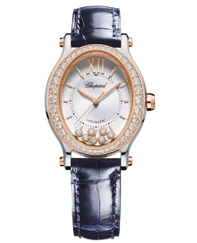 Chopard Happy Sport Oval 7 Floating Diamonds Silver Dial Diamond Rose Gold and Steel Women’s Watch 278602-6003 278602-6003