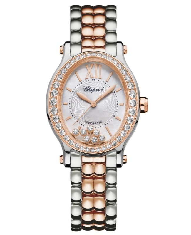 Chopard Happy Sport Oval 7 Floating Diamonds Silver Dial Diamond Rose Gold and Steel Women’s Watch 278602-6004 278602-6004