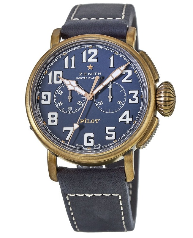 Zenith Pilot Type 20 Chronograph Bronze Case Blue Dial Leather Strap  Men’s Watch 29.2430.4069/57.C808 29.2430.4069/57.C808