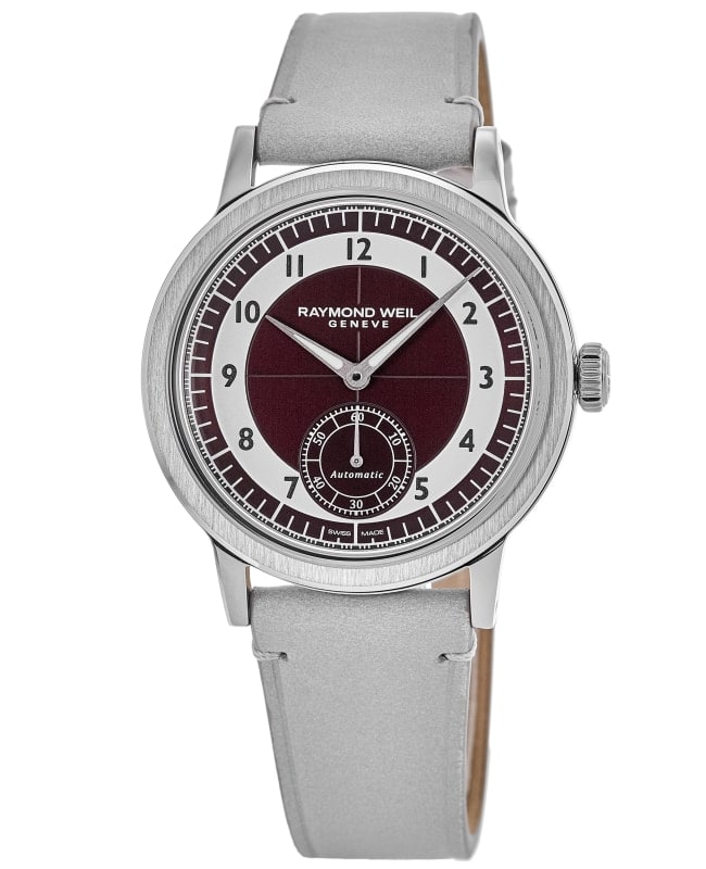 Raymond Weil Millesime Automatic Tuxedo Red Dial Leather Strap Men's Watch 2930-STC-05450