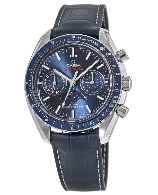 Omega Speedmaster Moonphase Co-Axial Master Chronometer Chronograph Blue Dial Leather Strap Men’s Watch 304.33.44.52.03.001 304.33.44.52.03.001