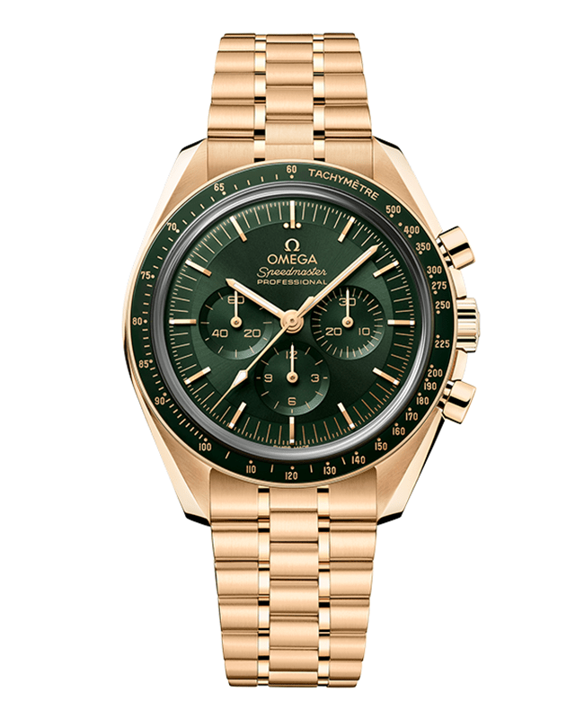 Omega Speedmaster Moonwatch Professional Chronograph Green Dial 18K Yellow Gold Men's Watch 310.60.42.50.10.001