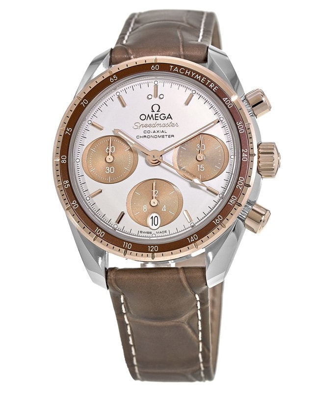 Omega Speedmaster Co-Axial Chronograph 38mm Rose Gold & Steel Brown Leather Strap Men’s Watch 324.23.38.50.02.002 324.23.38.50.02.002