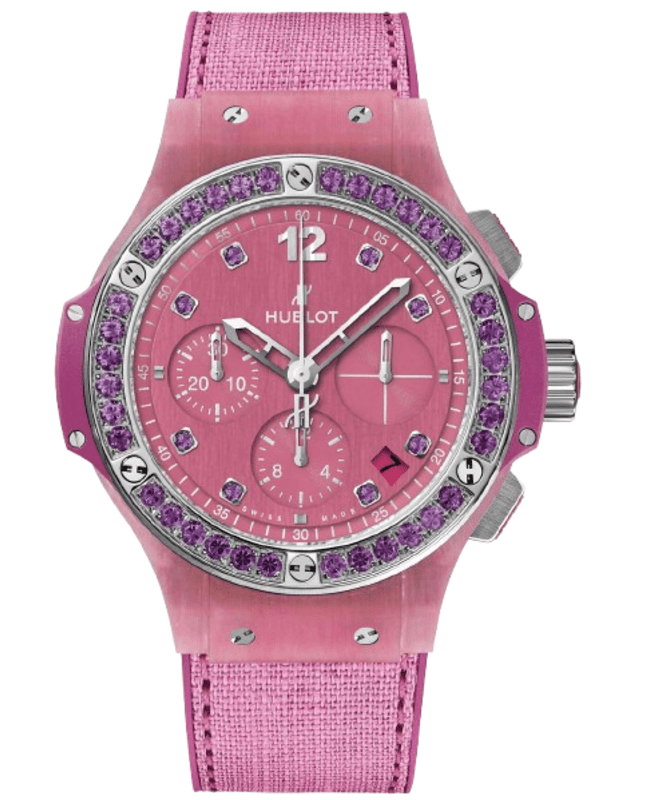 Hublot Big Bang Tutti Frutti Automatic Chronograph Pink Dial Resin Amethyst Bezel Fabric Strap Women's Watch 341.XP.2770.NR.1205