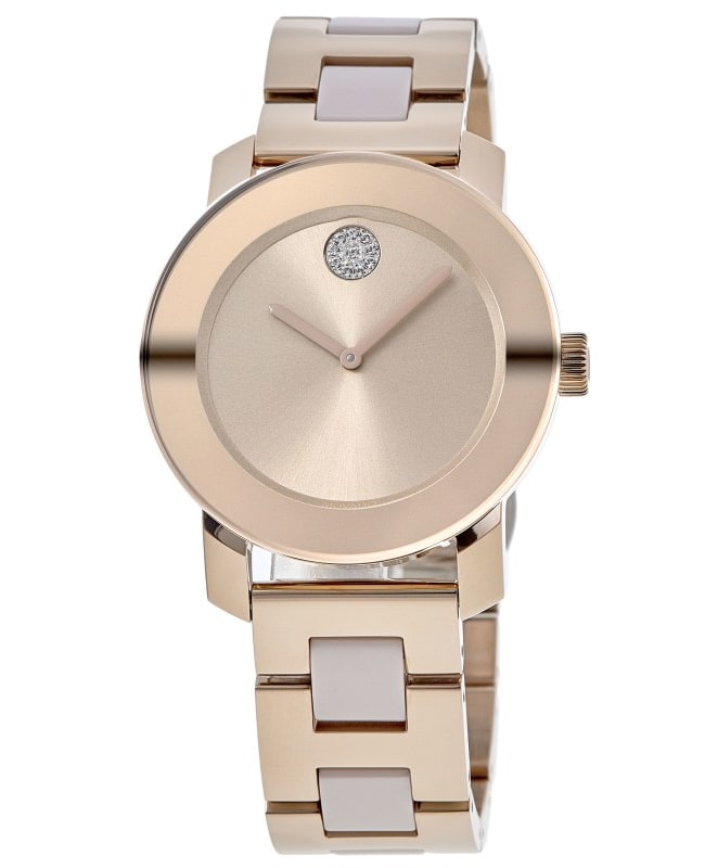 Movado Bold Ceramic Rose Gold-tone Metallic Dial Women’s Watch 3600639 3600639