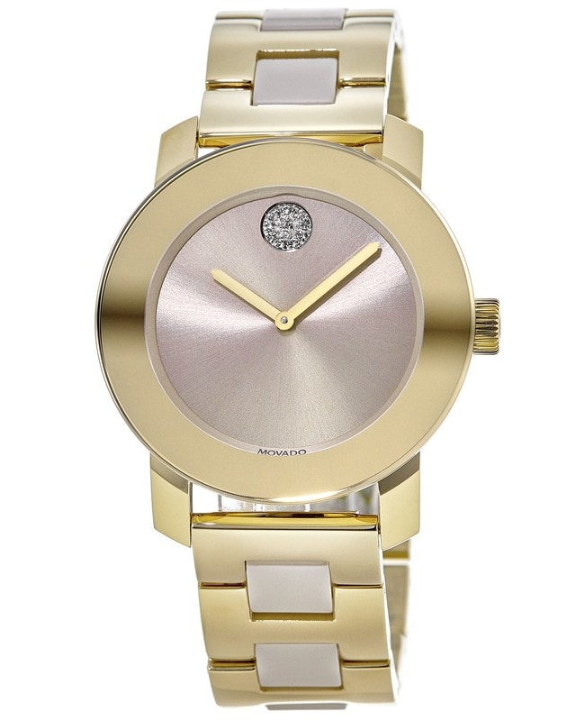 Movado Bold Gold Tone Ceramic Beige Dial Women’s Watch 3600640 3600640