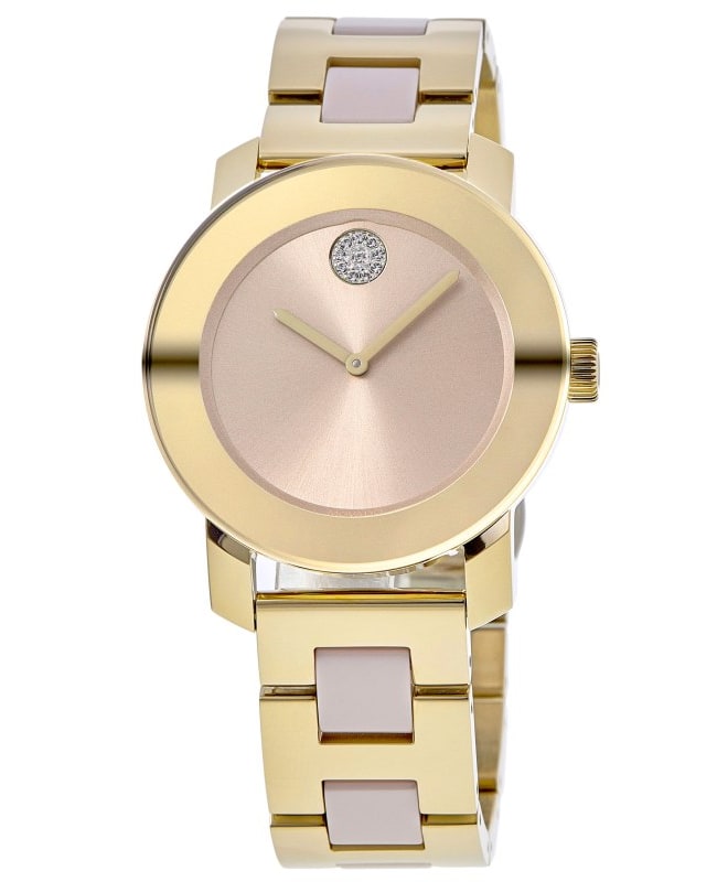 Movado Bold Ceramic Beige Dial Rose Gold Steel Women’s Watch 3600800 3600800