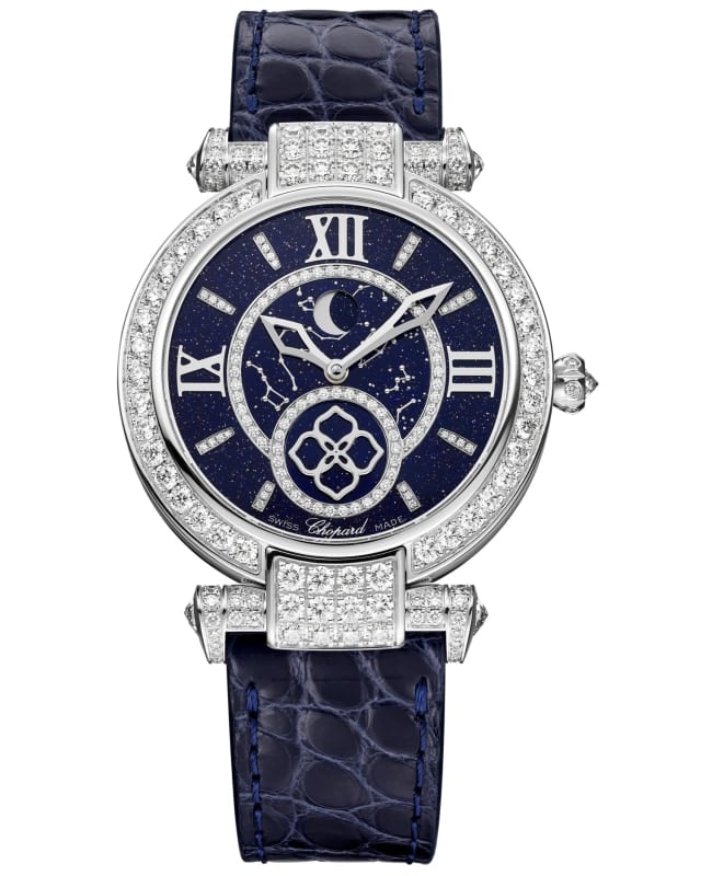 Chopard Imperiale Moonphase Automatic Blue Dial Diamond 18K White Gold Leather Strap Women's Watch 384246-1002