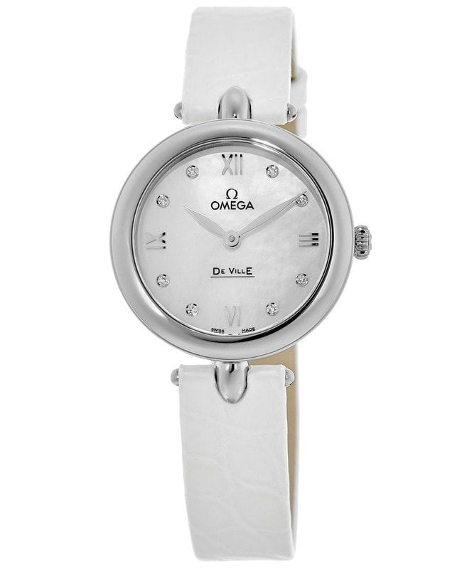 Omega De Ville Prestige Quartz 27.4mm Dewdrop Mother of Pearl Diamond Dial Women’s Watch 424.13.27.60.55.001 424.13.27.60.55.001