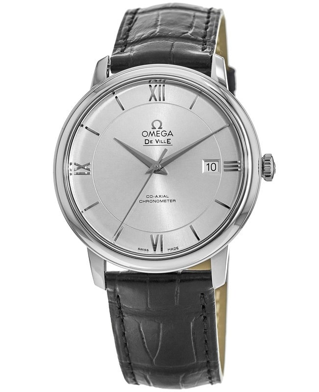 Omega De Ville Prestige Co-Axial 39.5mm Automatic Silver Dial Black Leather Strap Men's Watch 424.13.40.20.02.001