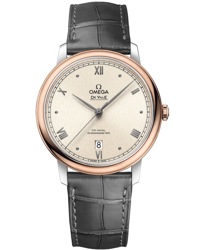 Omega De Ville Prestige Co-Axial 39.5mm White Dial Rose Gold and Steel Leather Strap Men’s Watch 424.23.40.20.09.001 424.23.40.20.09.001